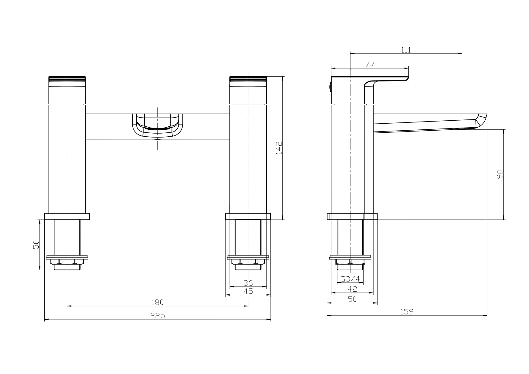 Lunar Soft Square Bath Filler Mixer Tap - Chrome