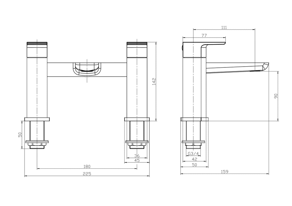 Lunar Soft Square Bath Filler Mixer Tap - Matt Black