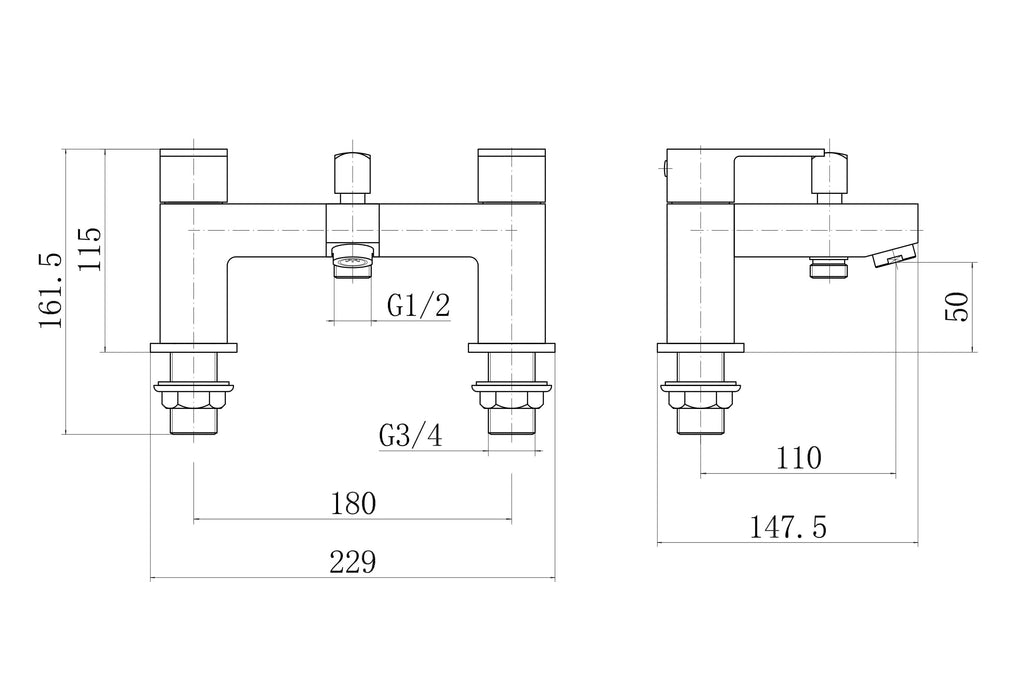 Munro Bath Shower Mixer Tap with Kit - Matt Black
