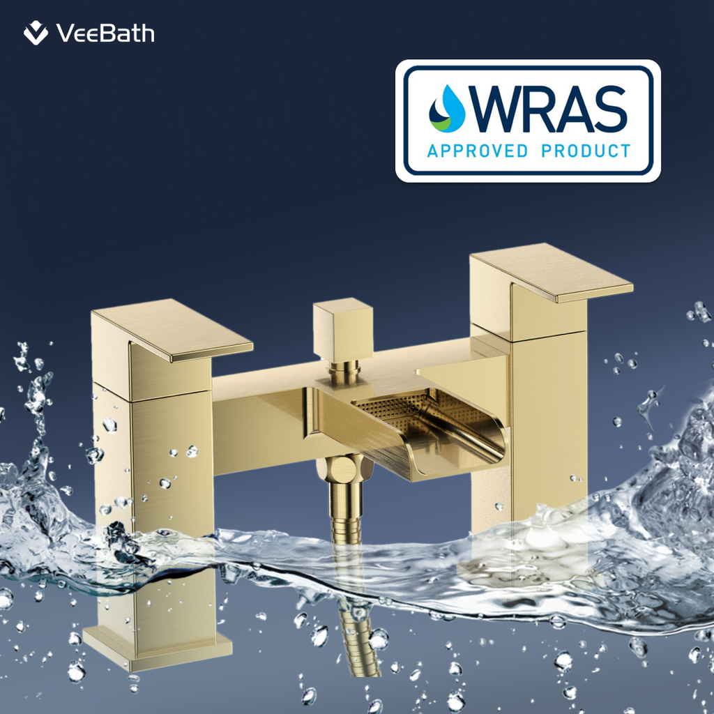 Kelvin Square Waterfall Bath Shower Mixer Tap with Kit - Brushed Brass