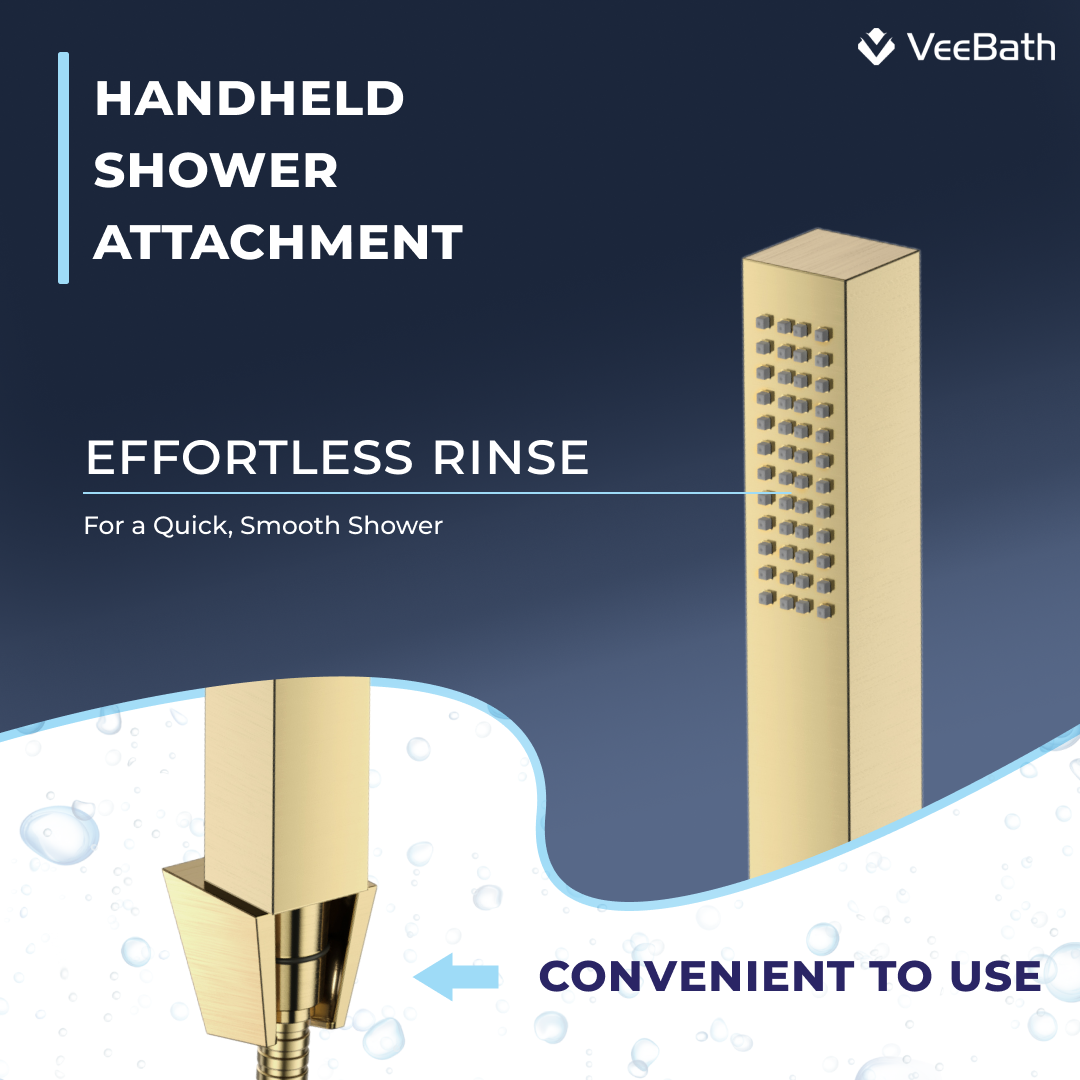 Kelvin Square Waterfall Bath Shower Mixer Tap with Kit - Brushed Brass