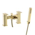 Kelvin Square Waterfall Bath Shower Mixer Tap with Kit - Brushed Brass
