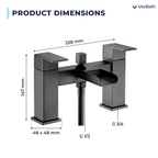 Kelvin Square Waterfall Bath Shower Mixer Tap with Kit - Matt Black
