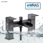 Kelvin Square Waterfall Bath Shower Mixer Tap with Kit - Matt Black
