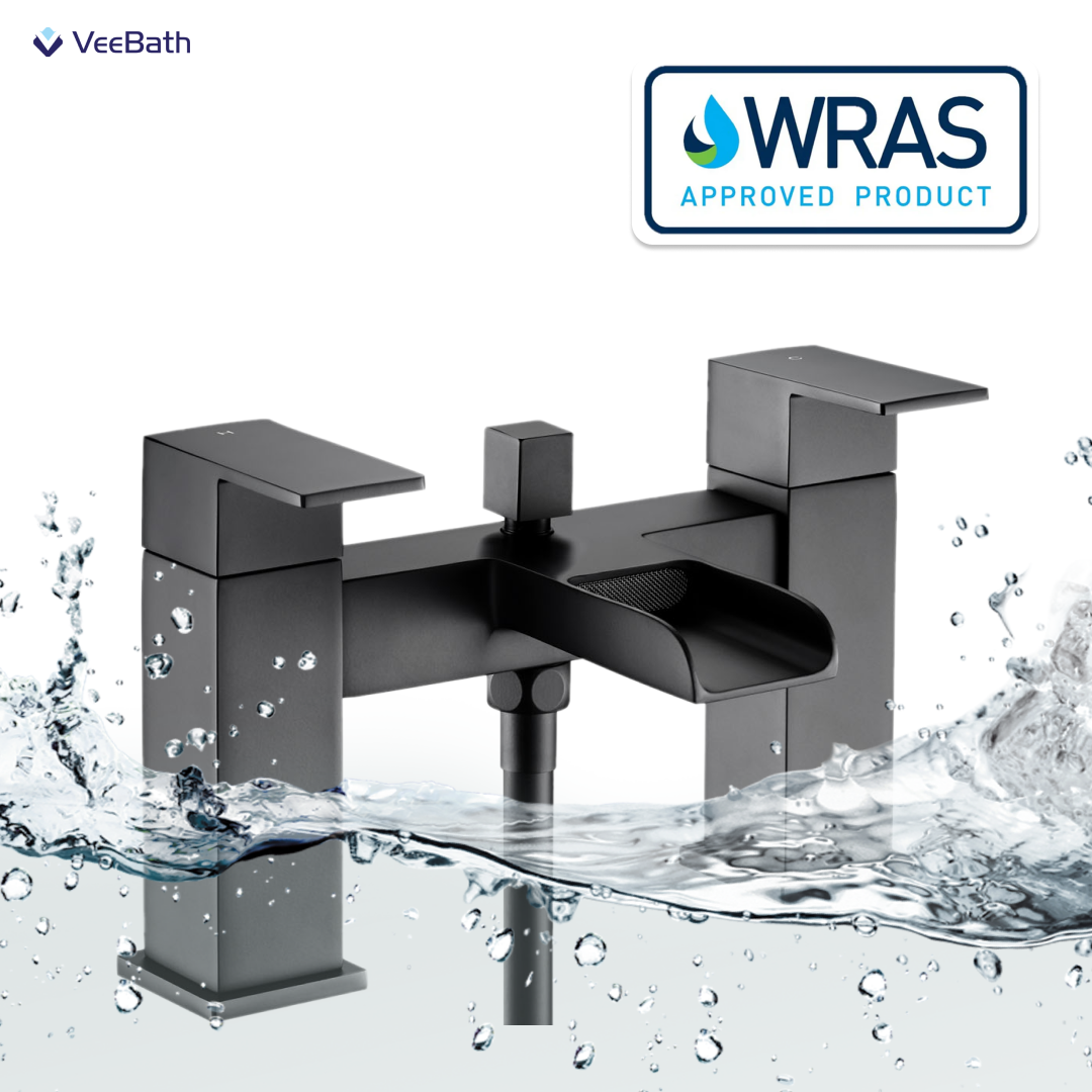 Kelvin Square Waterfall Bath Shower Mixer Tap with Kit - Matt Black