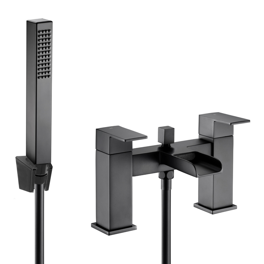 Kelvin Square Waterfall Bath Shower Mixer Tap with Kit - Matt Black