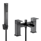 Kelvin Square Waterfall Bath Shower Mixer Tap with Kit - Matt Black