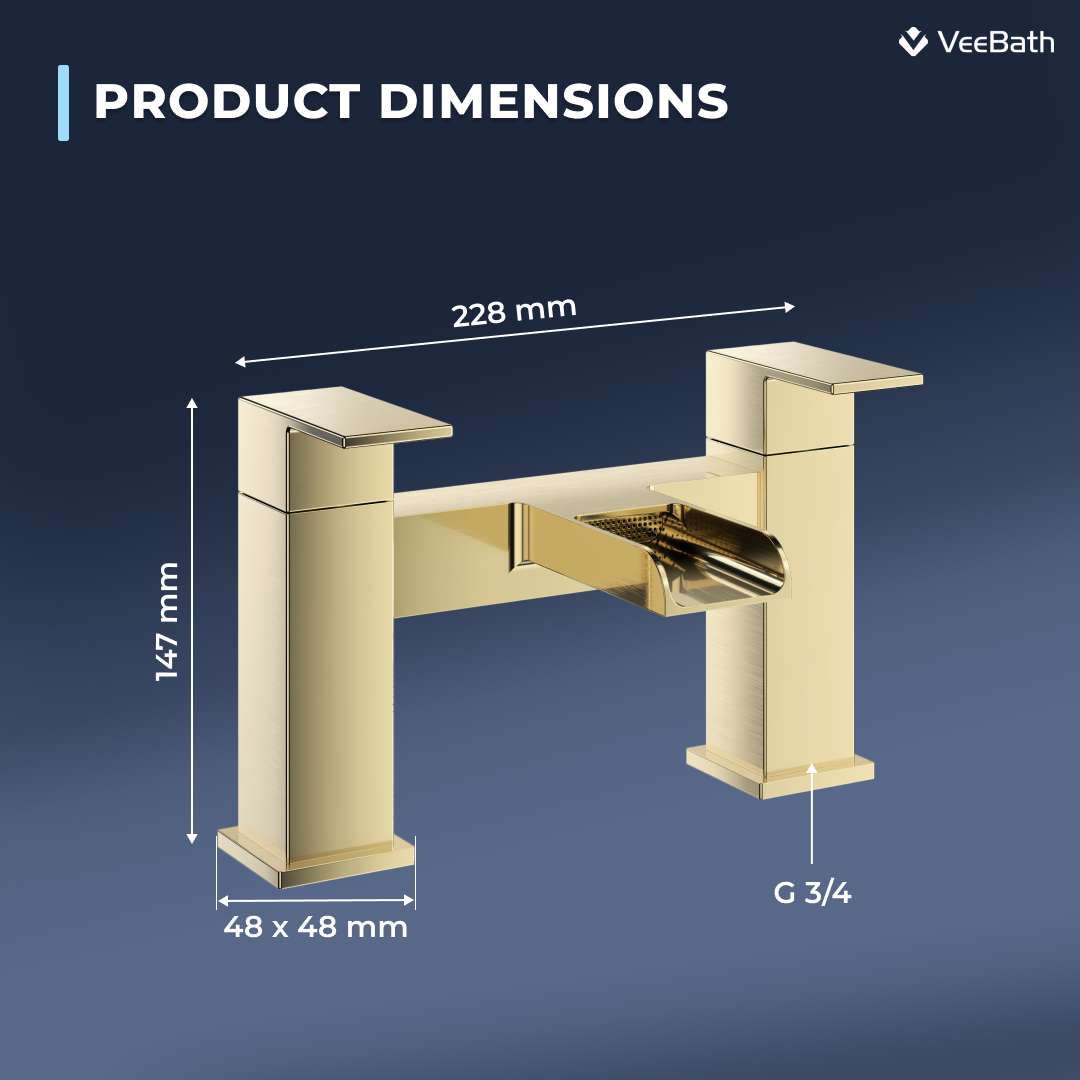 Kelvin Square Waterfall Bath Filler Mixer Tap - Brushed Brass