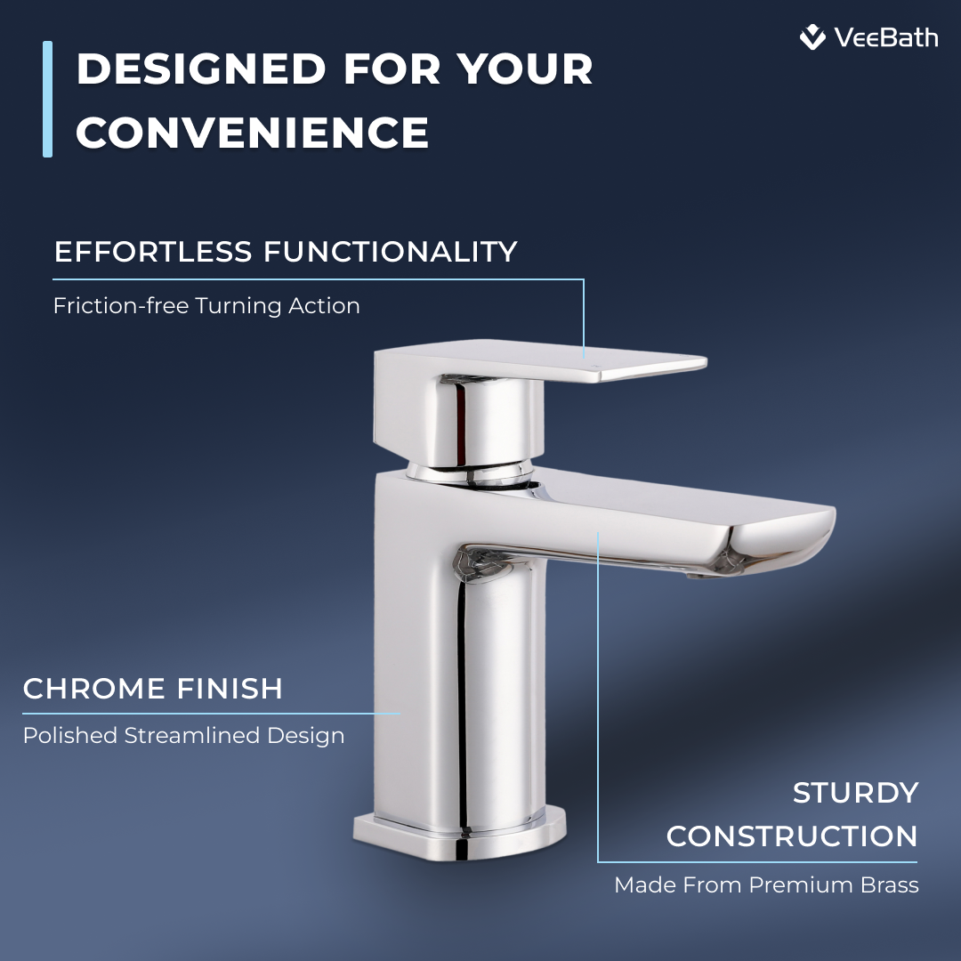 Lunar Soft Square Mono Basin Mixer Tap with Waste - Chrome