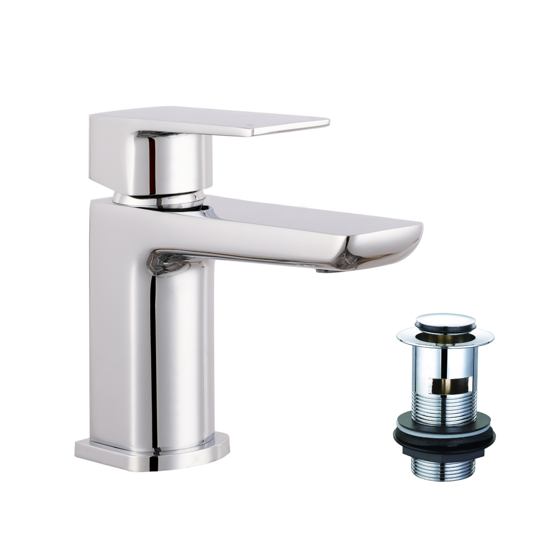 Lunar Soft Square Mono Basin Mixer Tap with Waste - Chrome