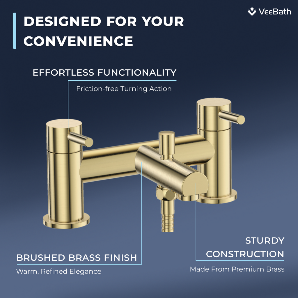 Dixon Round lever Bath Shower Mixer Tap with Kit - Brushed Brass