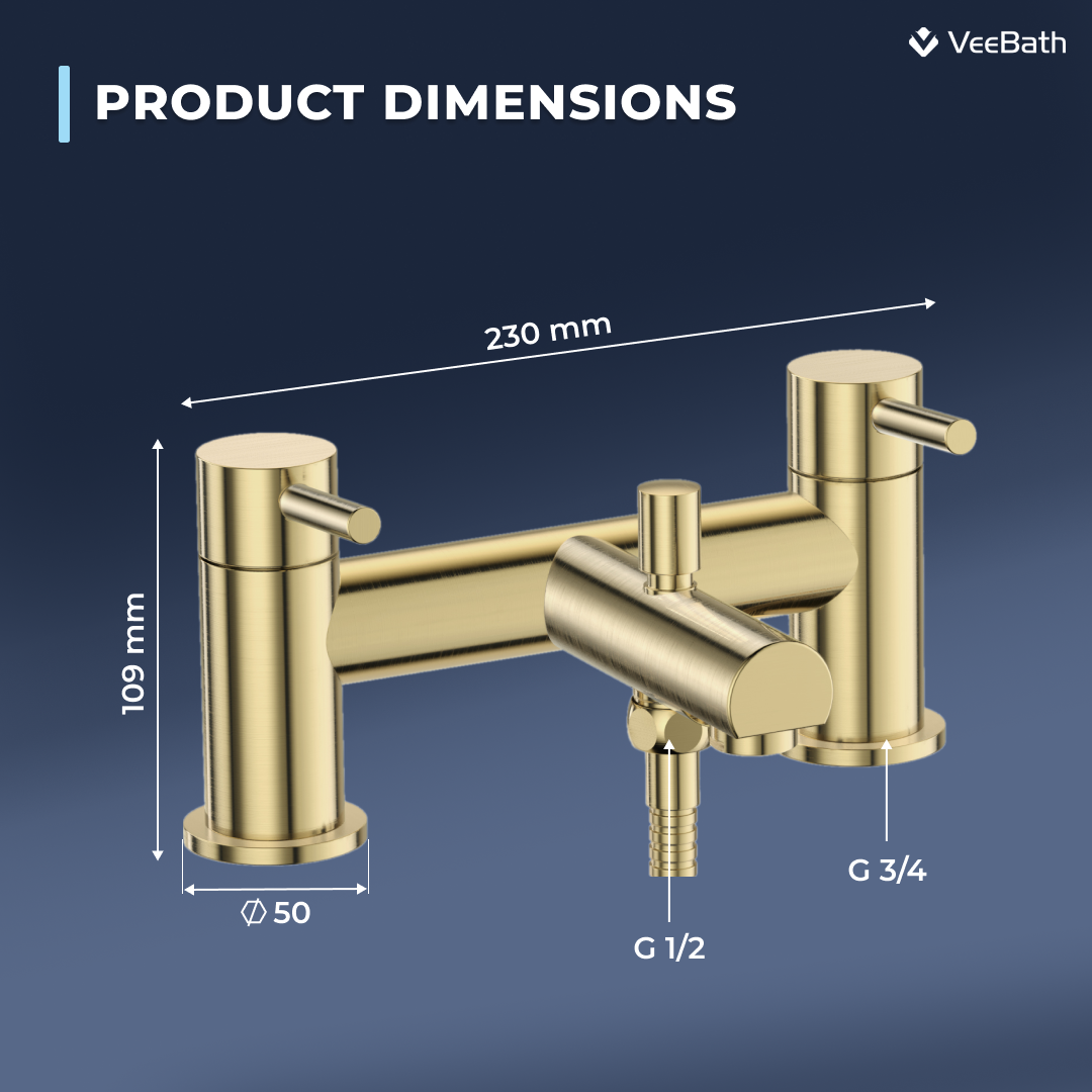 Dixon Round lever Bath Shower Mixer Tap with Kit - Brushed Brass