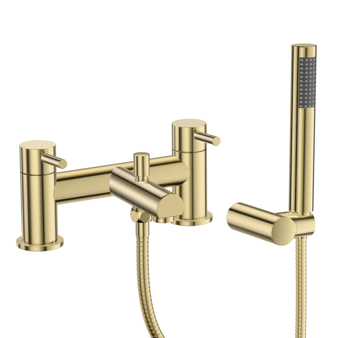 Dixon Round lever Bath Shower Mixer Tap with Kit - Brushed Brass