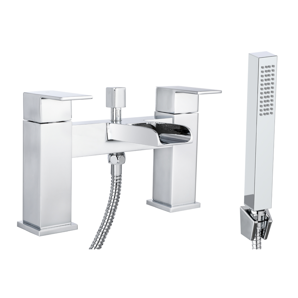 Kinross Square Waterfall Bath Shower Mixer Filler Tap, Shower - Chrome