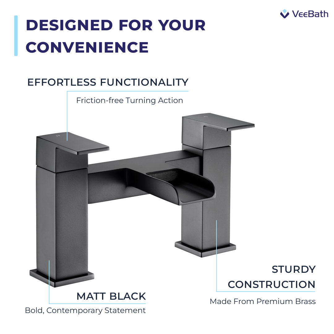 Kelvin Square Waterfall Bath Filler Mixer Tap - Matt Black