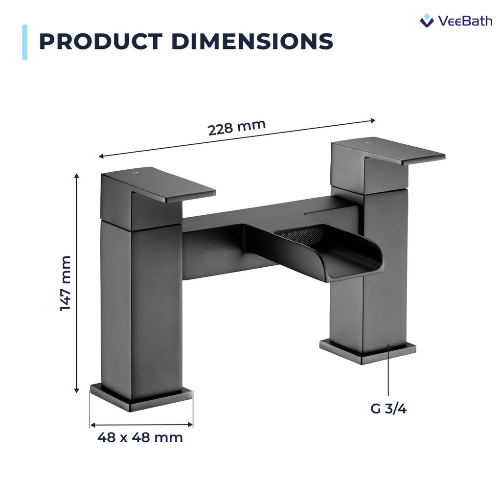 Kelvin Square Waterfall Bath Filler Mixer Tap - Matt Black