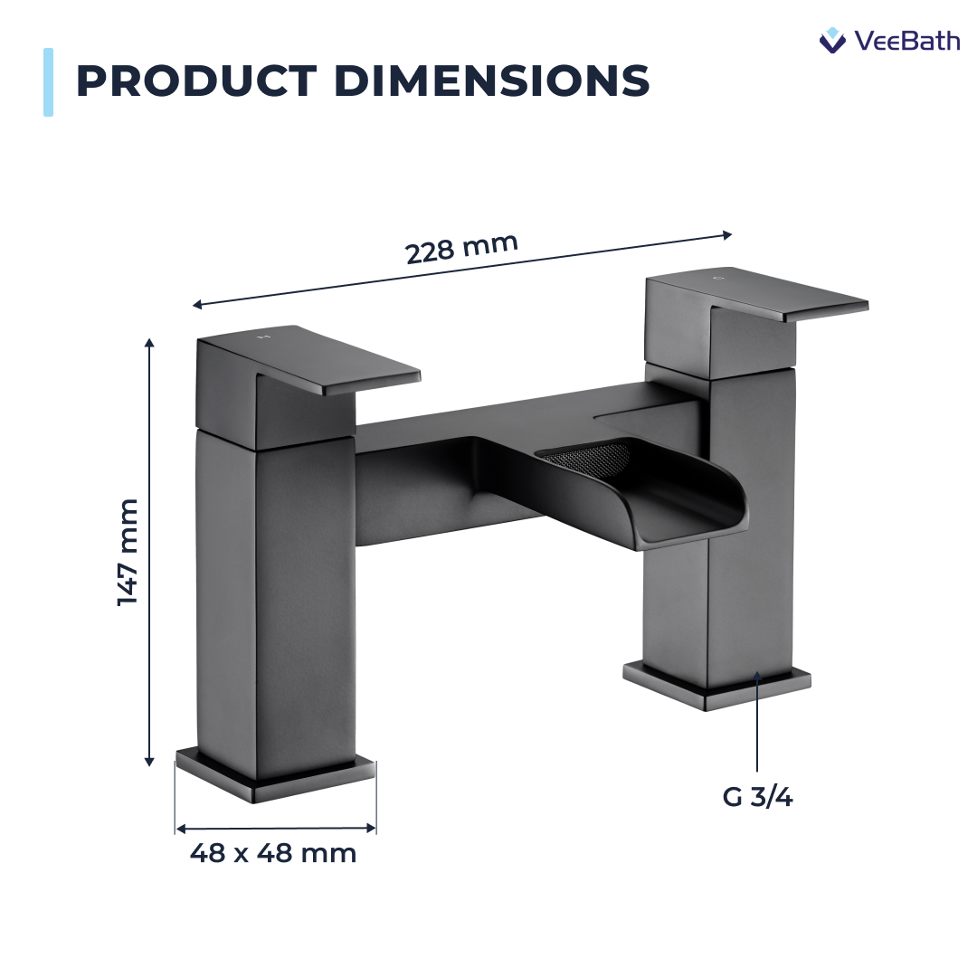 Kelvin Square Waterfall Bath Filler Mixer Tap - Matt Black
