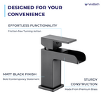 Kelvin Square Waterfall Mono Basin Mixer Tap - Matt Black