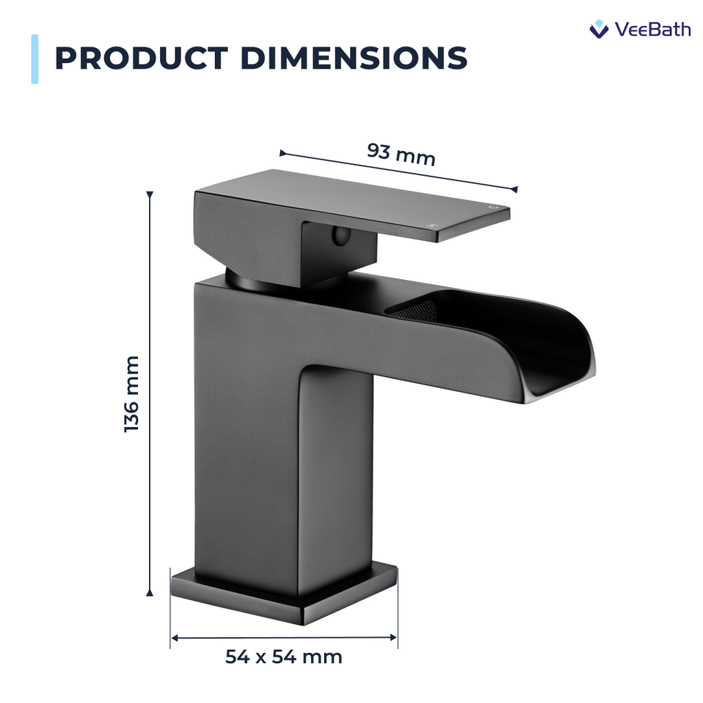 Kelvin Square Waterfall Mono Basin Mixer Tap - Matt Black