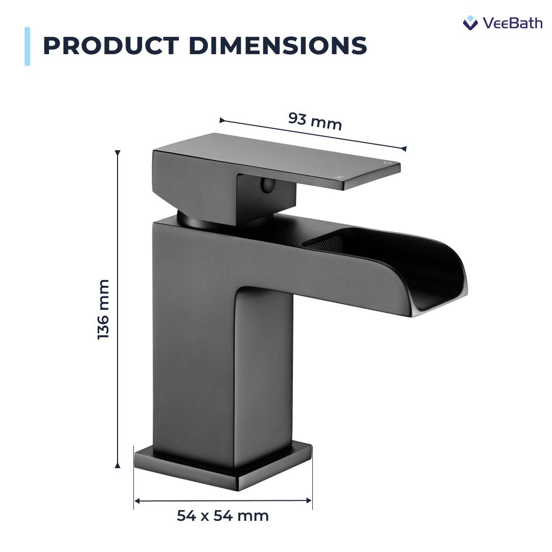 Kelvin Square Waterfall Mono Basin Mixer Tap - Matt Black
