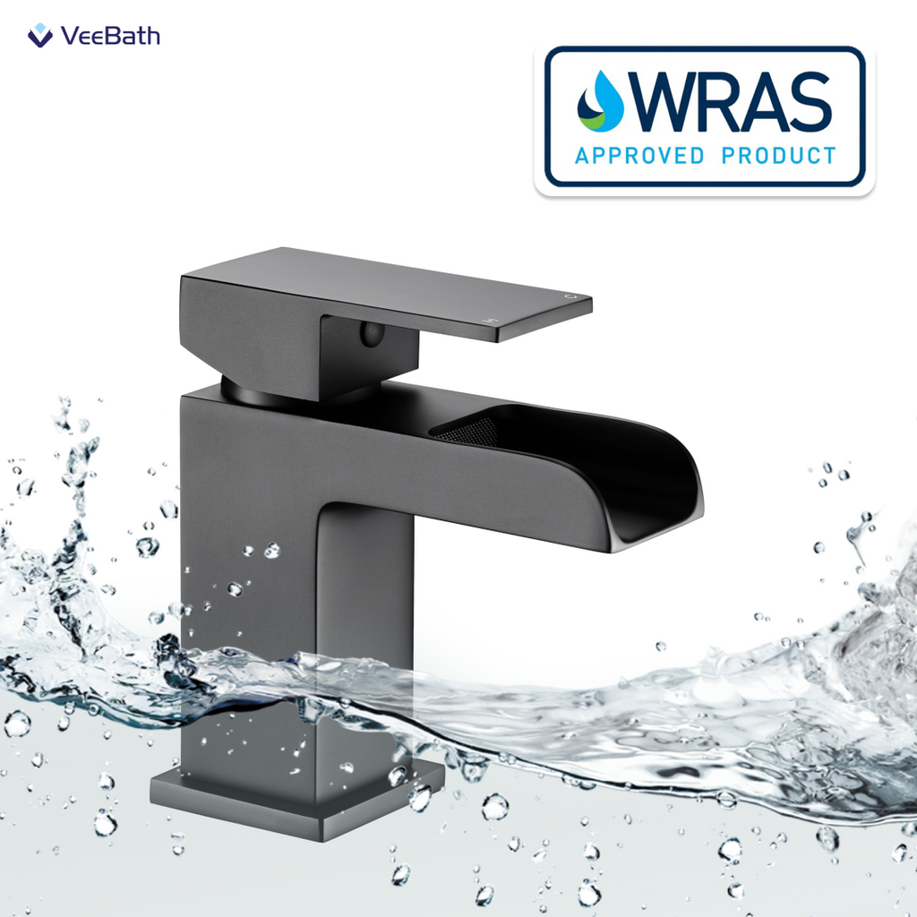 Kelvin Square Waterfall Mono Basin Mixer Tap - Matt Black