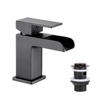 Kelvin Square Waterfall Mono Basin Mixer Tap - Matt Black