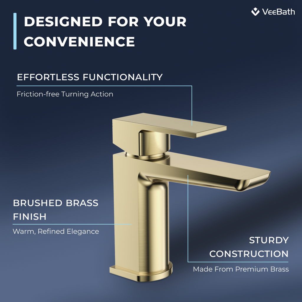 Lunar Soft Square Mono Basin Mixer Tap with Waste - Brushed Brass