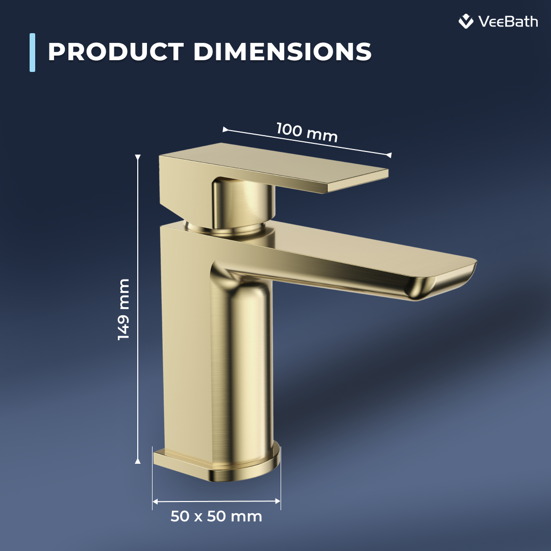 Lunar Soft Square Mono Basin Mixer Tap with Waste - Brushed Brass