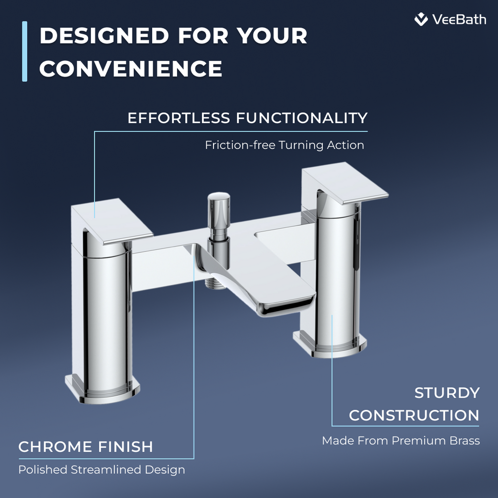 Lunar Soft Square Bath Shower Mixer Tap with Kit - Chrome