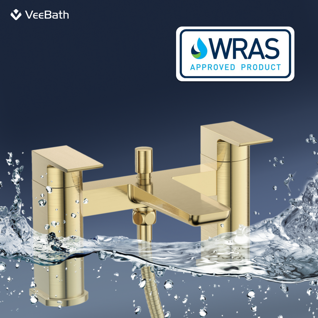 Lunar Soft Square Bath Shower Mixer Tap with Kit - Brushed Brass