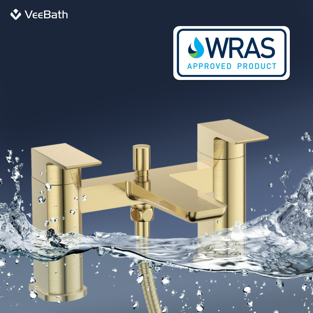 Lunar Soft Square Bath Shower Mixer Tap with Kit - Brushed Brass