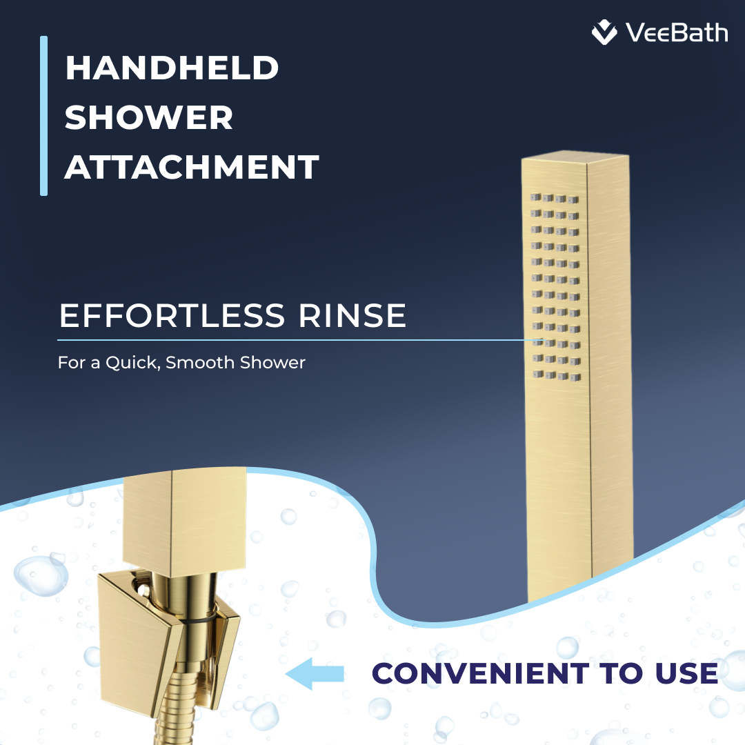 Lunar Soft Square Bath Shower Mixer Tap with Kit - Brushed Brass