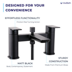 Lunar Soft Square Bath Shower Mixer Tap with Kit - Matt Black