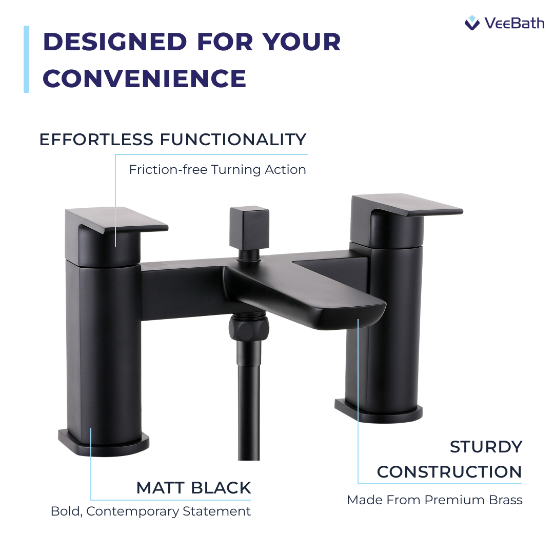 Lunar Soft Square Bath Shower Mixer Tap with Kit - Matt Black