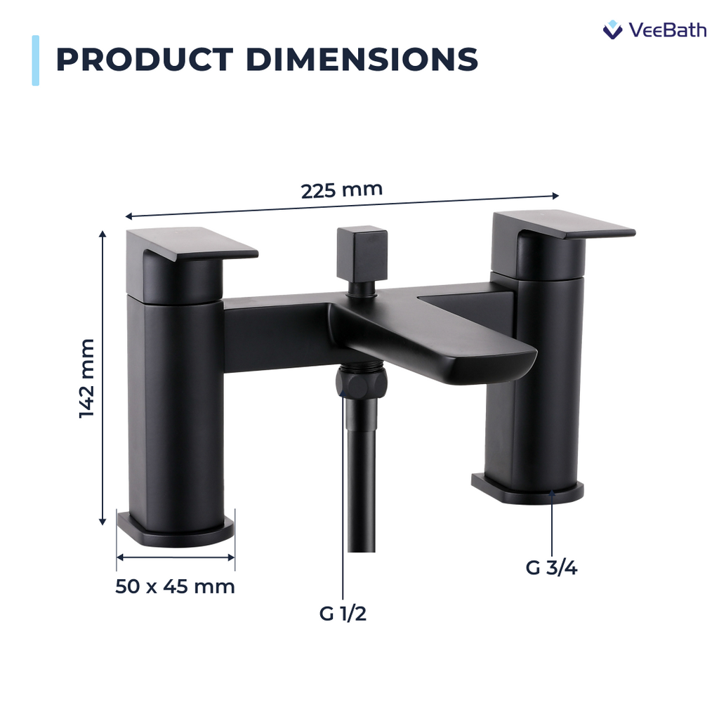 Lunar Soft Square Bath Shower Mixer Tap with Kit - Matt Black