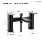 Lunar Soft Square Bath Shower Mixer Tap with Kit - Matt Black