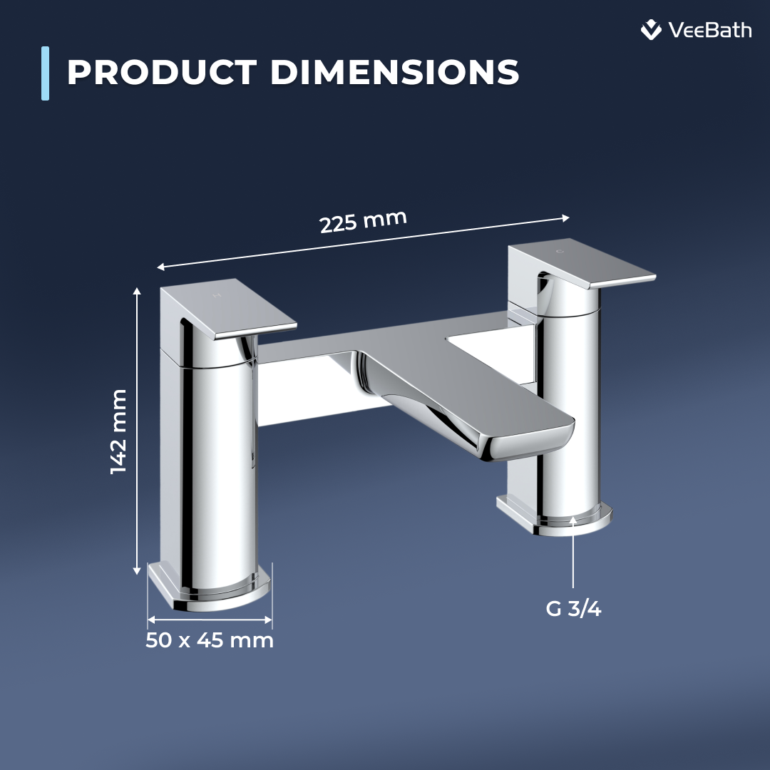 Lunar Soft Square Bath Filler Mixer Tap - Chrome
