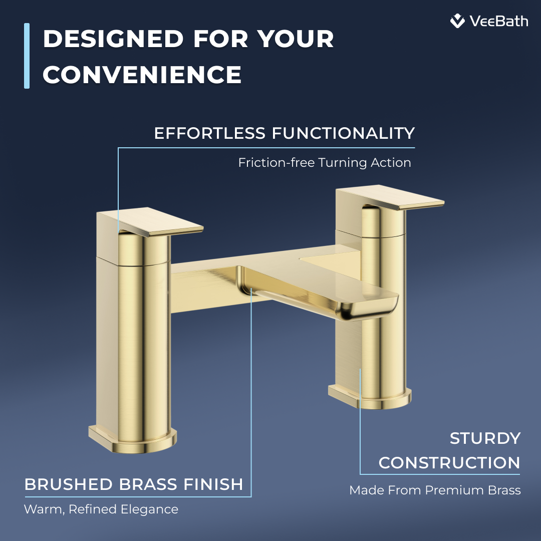 Lunar Soft Square Bath Filler Mixer Tap - Brushed Brass