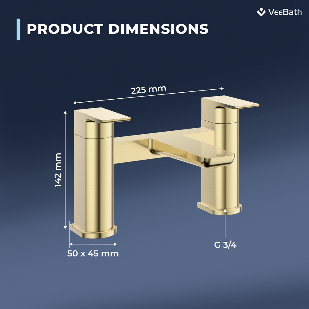 Lunar Soft Square Bath Filler Mixer Tap - Brushed Brass