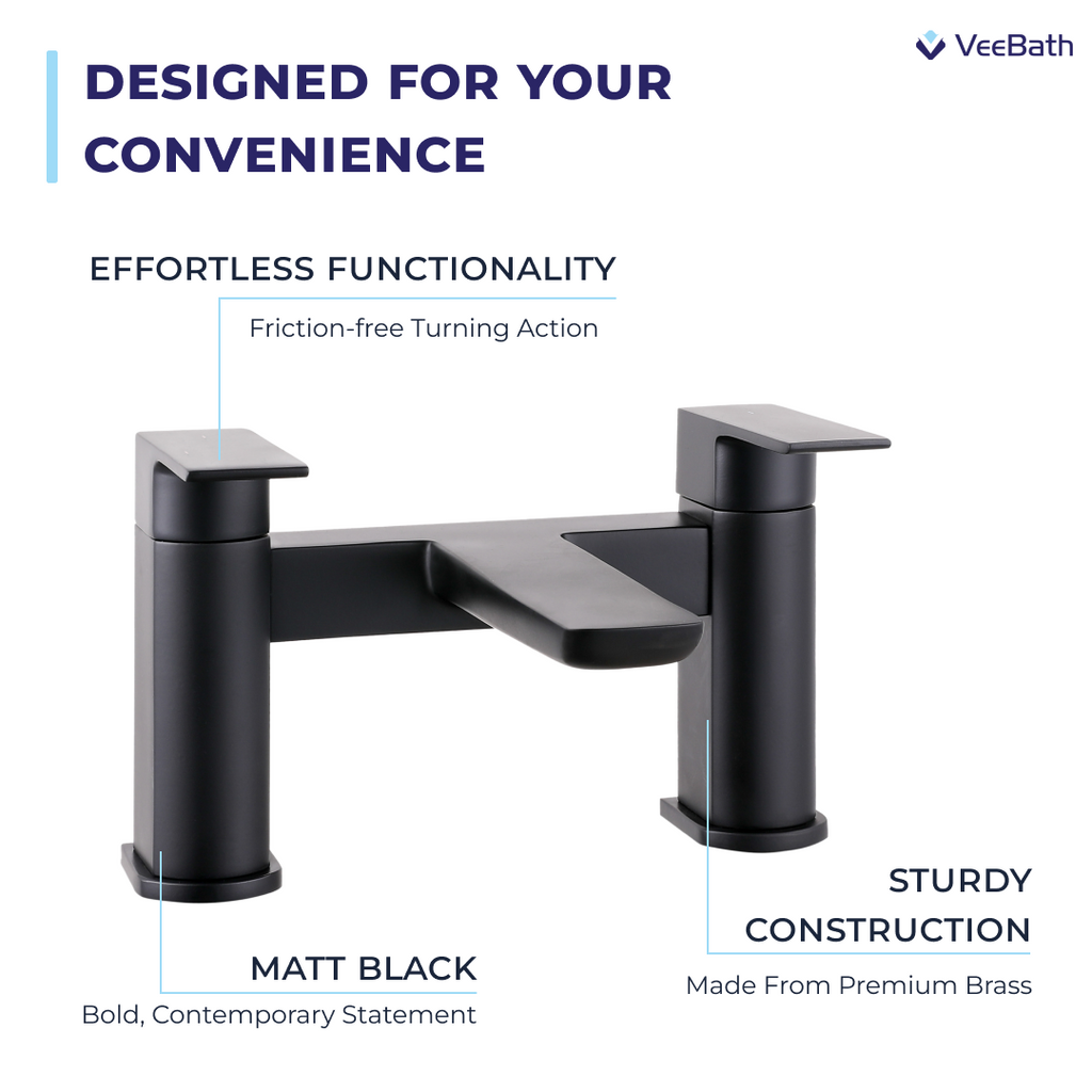 Lunar Soft Square Bath Filler Mixer Tap - Matt Black
