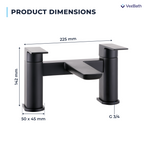 Lunar Soft Square Bath Filler Mixer Tap - Matt Black