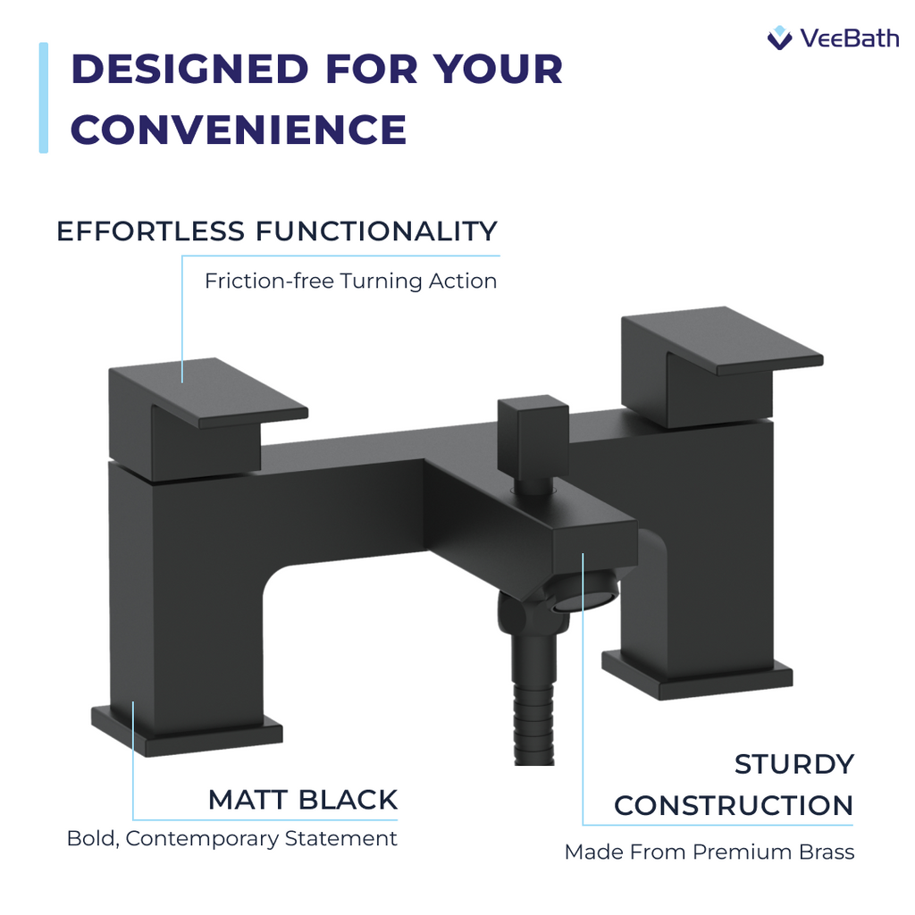 Munro Bath Shower Mixer Tap with Kit - Matt Black