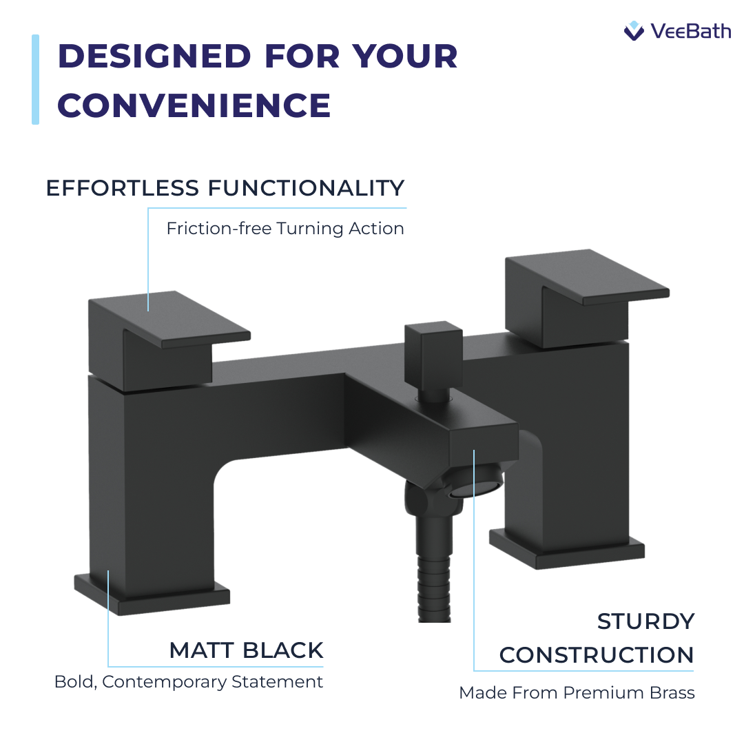 Munro Bath Shower Mixer Tap with Kit - Matt Black