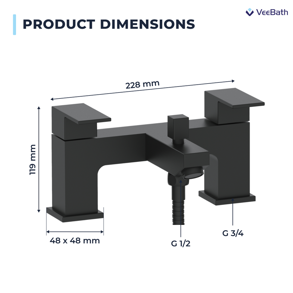 Munro Bath Shower Mixer Tap with Kit - Matt Black