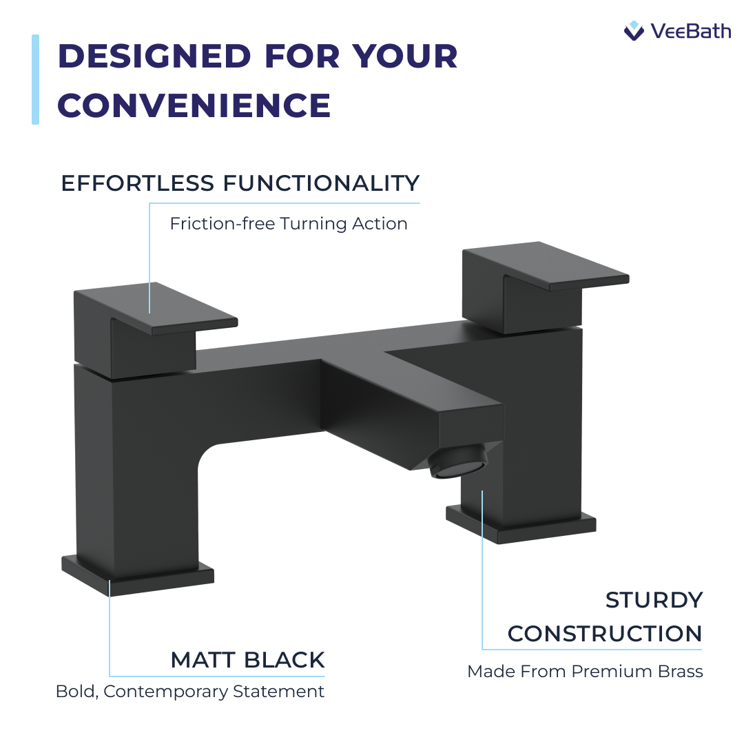 Munro Square Bath Filler Mixer Tap - Matt Black