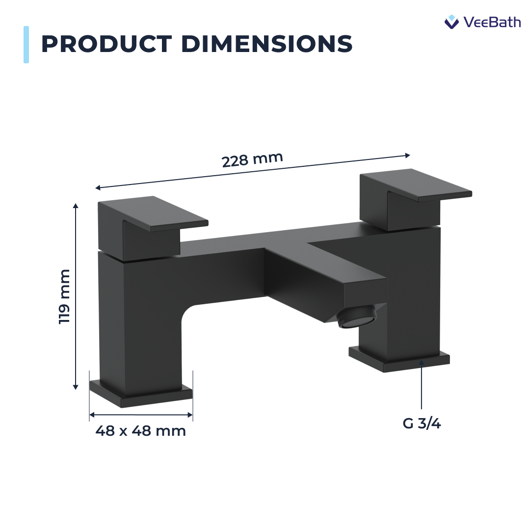 Munro Square Bath Filler Mixer Tap - Matt Black