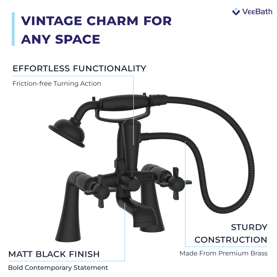 Regency Traditional Bath Shower Mixer Tap with Kit - Matt Black