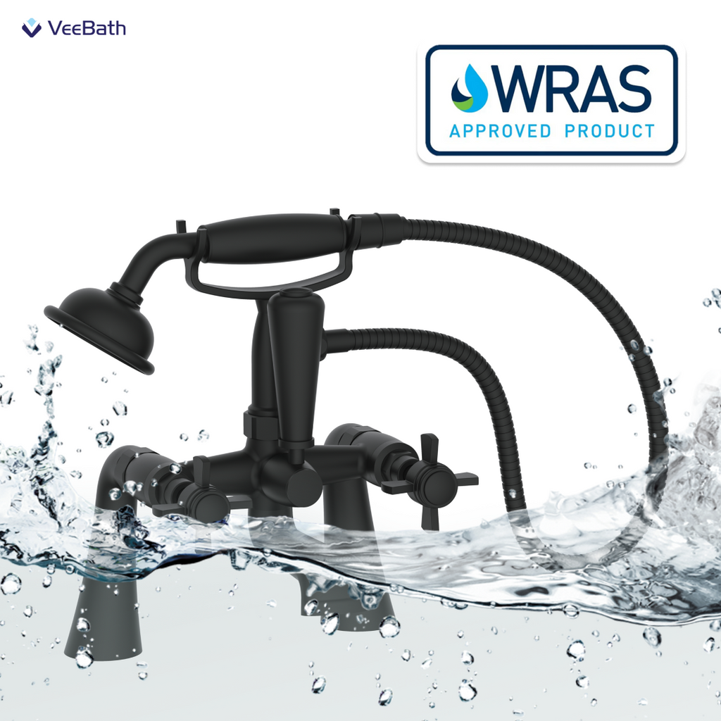 Regency Traditional Bath Shower Mixer Tap with Kit - Matt Black