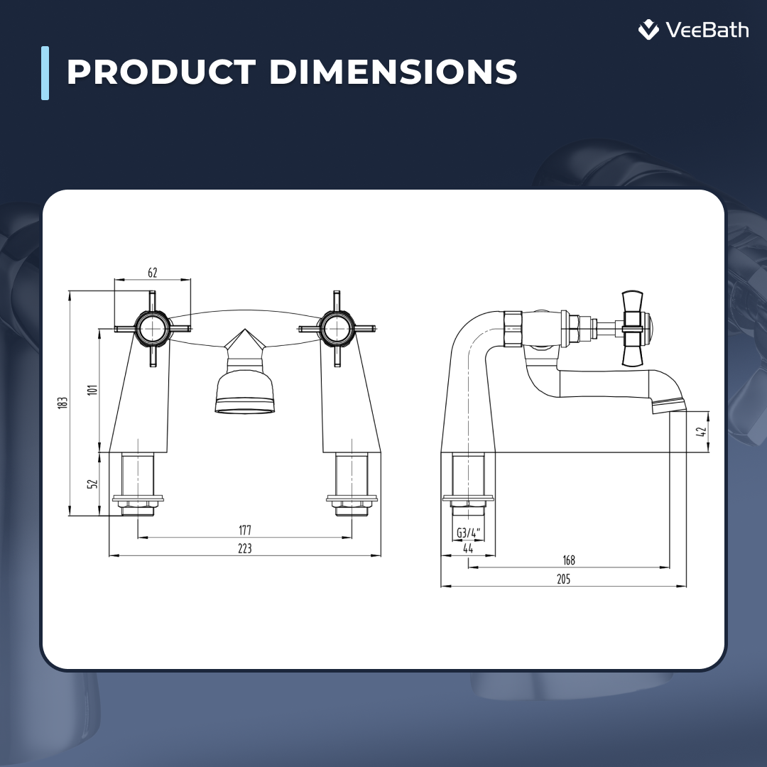 Regency Traditional Bath Filler Mixer Tap - Chrome