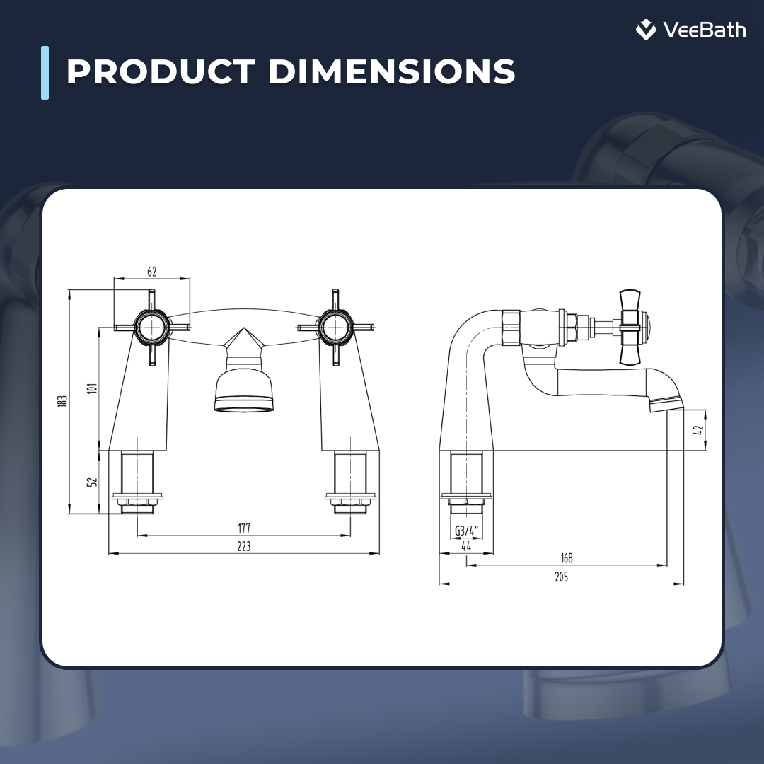 Regency Traditional Bath Filler Mixer Tap - Brushed Brass